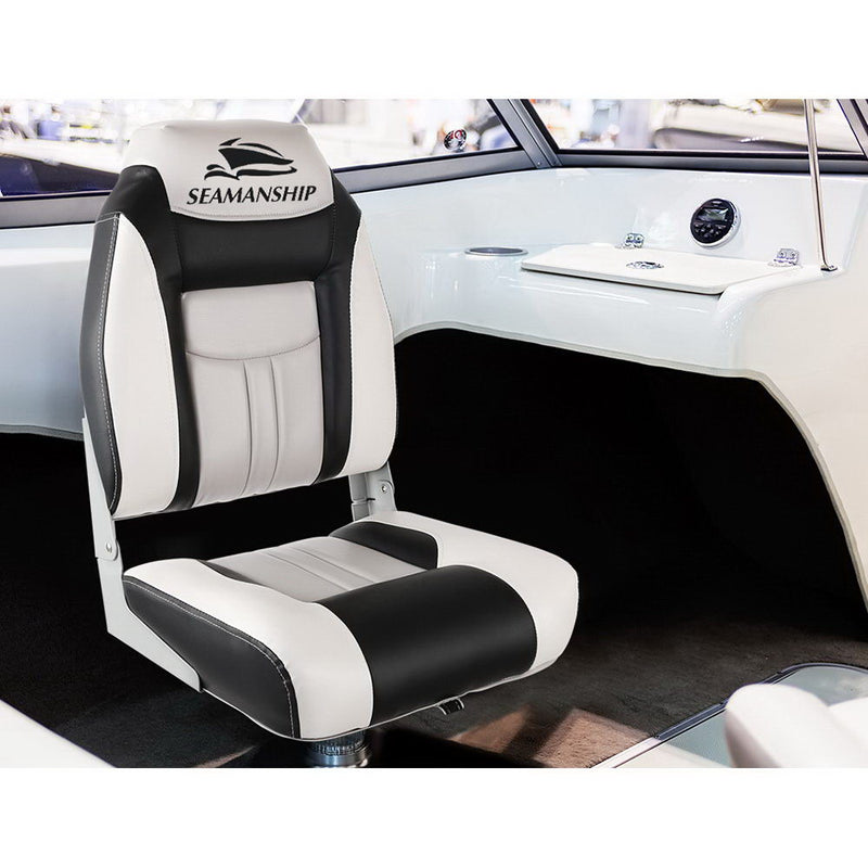 Load image into Gallery viewer, Seamanship 2X Folding Boat Seats Marine Seat Swivel High Back 12cm Padding Grey
