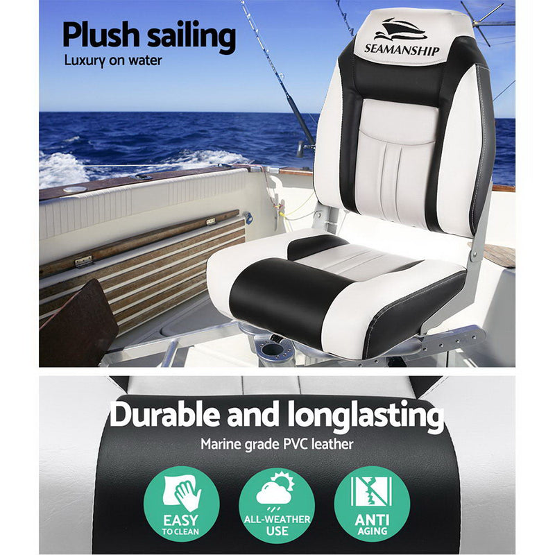 Load image into Gallery viewer, Seamanship 2X Folding Boat Seats Marine Seat Swivel High Back 12cm Padding Grey
