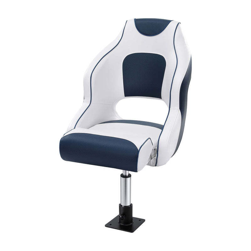 Load image into Gallery viewer, Seamanship Captain Bucket Boat Seats Flip Up Bolster Swivel 15cm Padding with Adjustable Pedestals 34–46cm Blue
