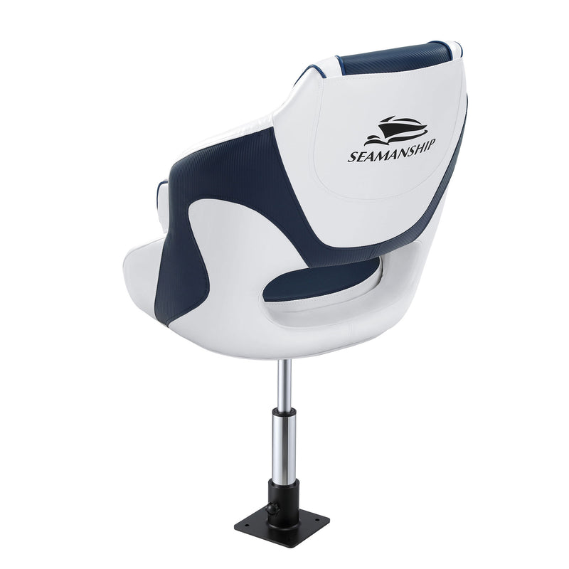 Load image into Gallery viewer, Seamanship Captain Bucket Boat Seats Flip Up Bolster Swivel 15cm Padding with Adjustable Pedestals 34–46cm Blue

