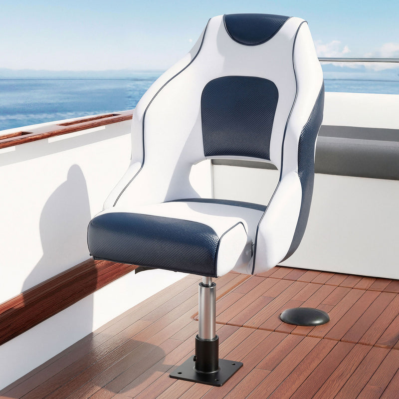 Load image into Gallery viewer, Seamanship Captain Bucket Boat Seats Flip Up Bolster Swivel 15cm Padding with Adjustable Pedestals 34–46cm Blue

