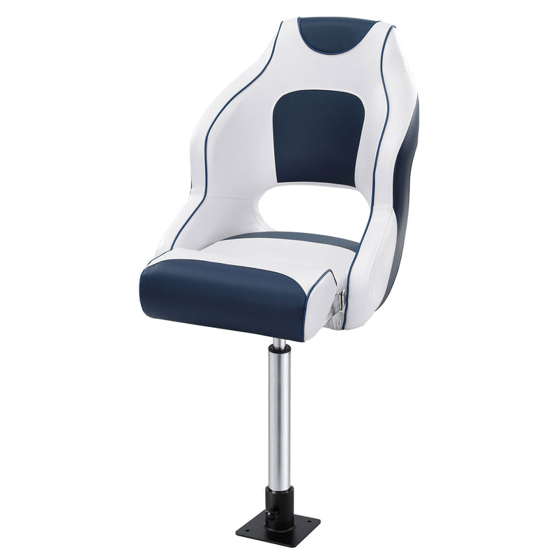 Load image into Gallery viewer, Seamanship Captain Bucket Boat Seats Flip Up Bolster Swivel 15cm Padding with Adjustable Pedestals 55–75cm Blue
