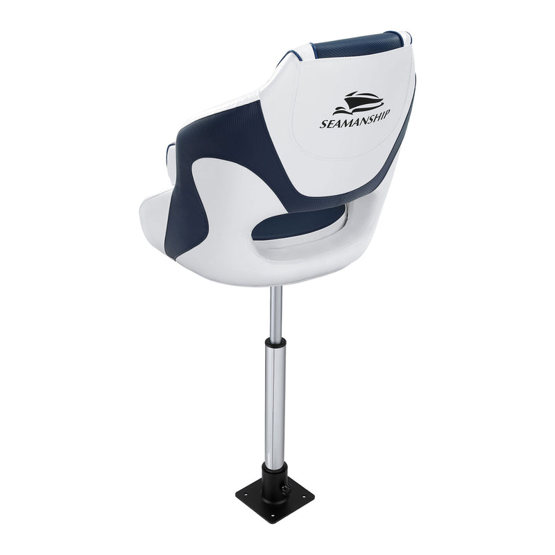 Load image into Gallery viewer, Seamanship Captain Bucket Boat Seats Flip Up Bolster Swivel 15cm Padding with Adjustable Pedestals 55–75cm Blue
