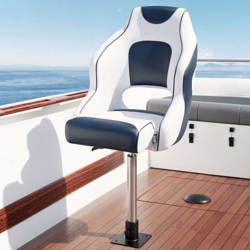 Load image into Gallery viewer, Seamanship Captain Bucket Boat Seats Flip Up Bolster Swivel 15cm Padding with Adjustable Pedestals 55–75cm Blue

