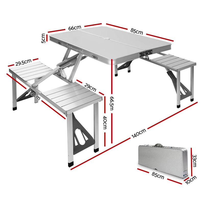 Load image into Gallery viewer, Weisshorn Folding Camping Table Outdoor Picnic BBQ With 2 Bench Chairs Set
