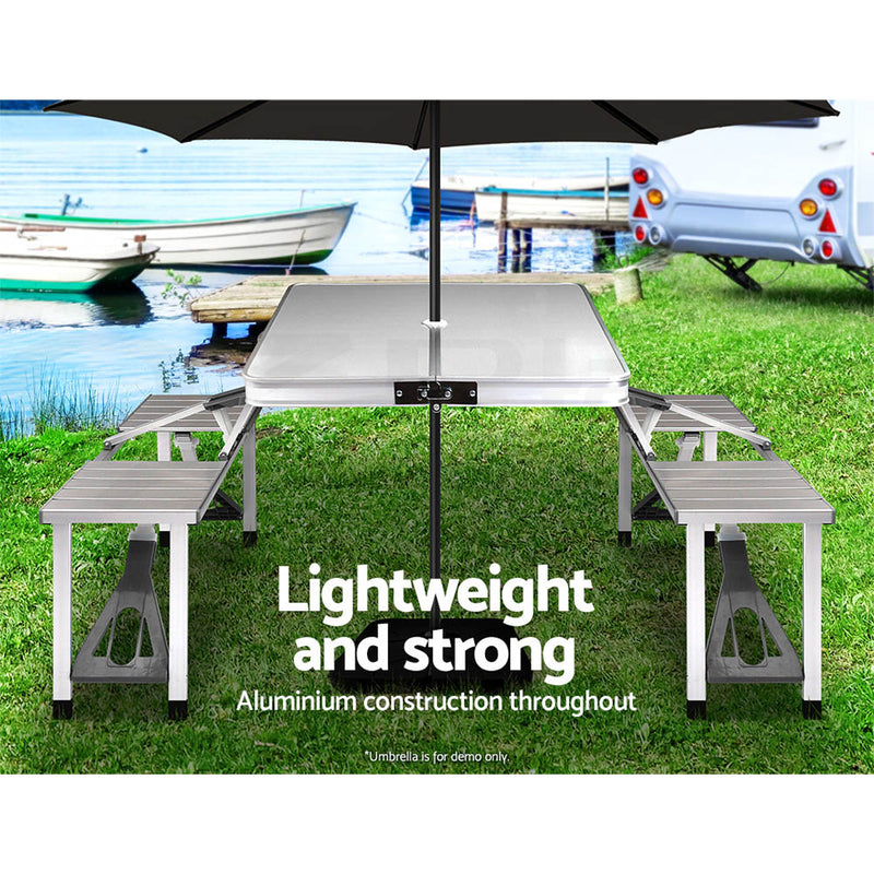 Load image into Gallery viewer, Weisshorn Folding Camping Table Outdoor Picnic BBQ With 2 Bench Chairs Set
