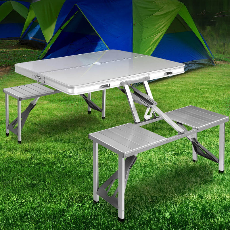 Load image into Gallery viewer, Weisshorn Folding Camping Table Outdoor Picnic BBQ With 2 Bench Chairs Set
