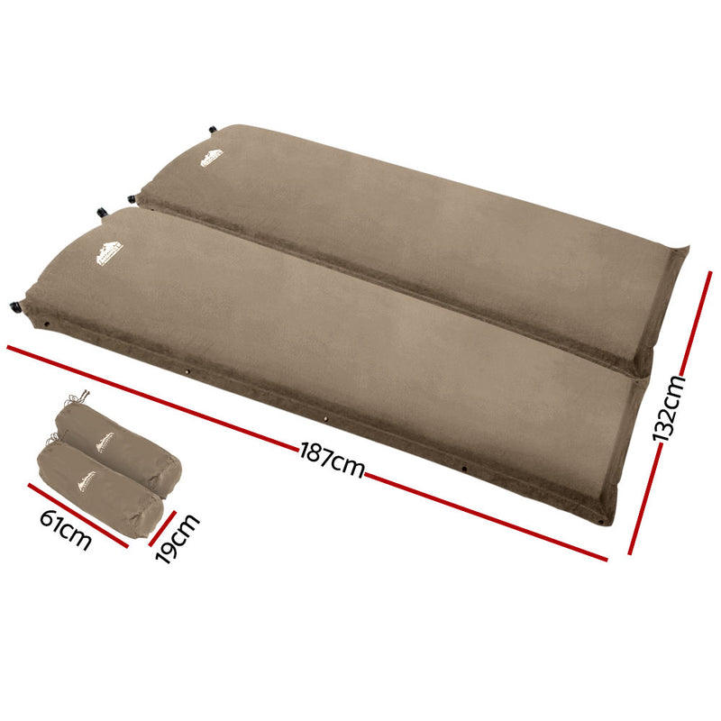 Load image into Gallery viewer, Weisshorn Self Inflating Mattress Camping Sleeping Mat Air Bed Double Set Coffee
