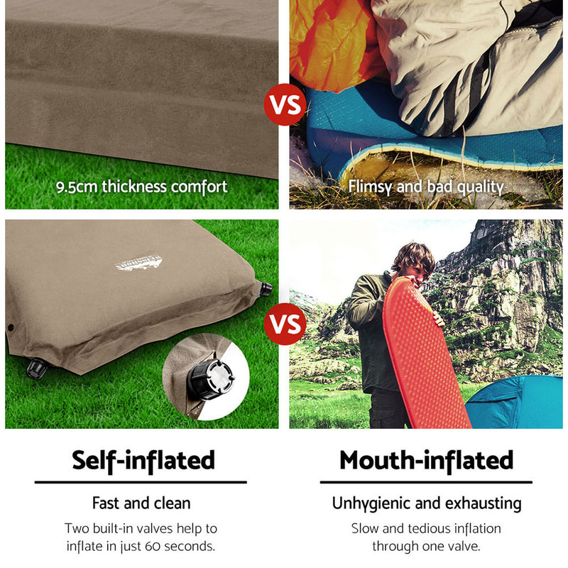 Load image into Gallery viewer, Weisshorn Self Inflating Mattress Camping Sleeping Mat Air Bed Double Set Coffee
