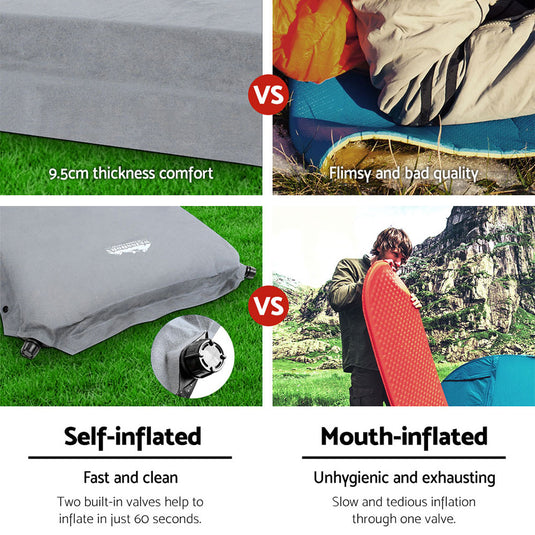 Weisshorn Self Inflating Mattress Camping Sleeping Mat Air Bed Single Grey