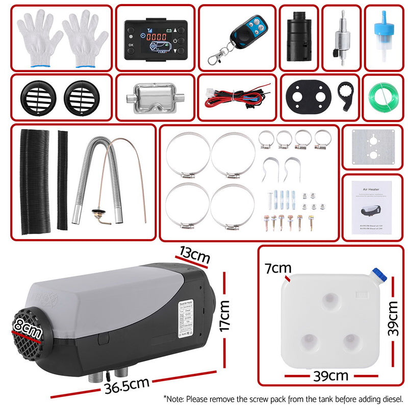 Load image into Gallery viewer, Giantz Diesel Air Heater 12V 5KW LCD Display Remote Control for Car Bus RV Indoor 10L
