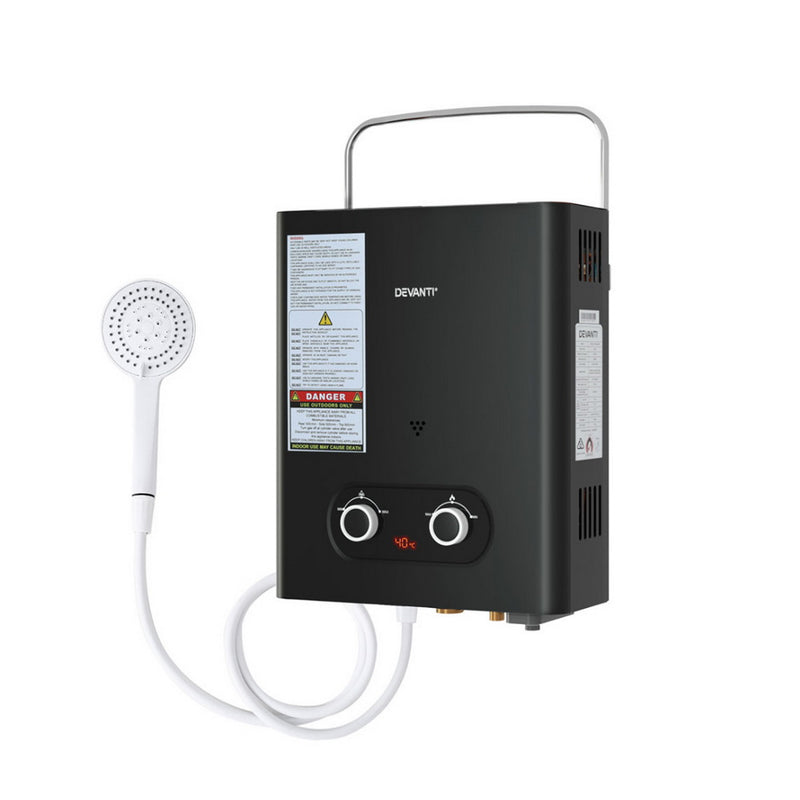 Load image into Gallery viewer, Devanti Portable Gas Water Heater 6L/Min LPG System Black
