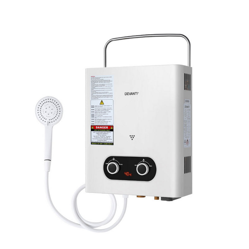 Load image into Gallery viewer, Devanti Portable Gas Water Heater 6LPM Outdoor Camping Shower White
