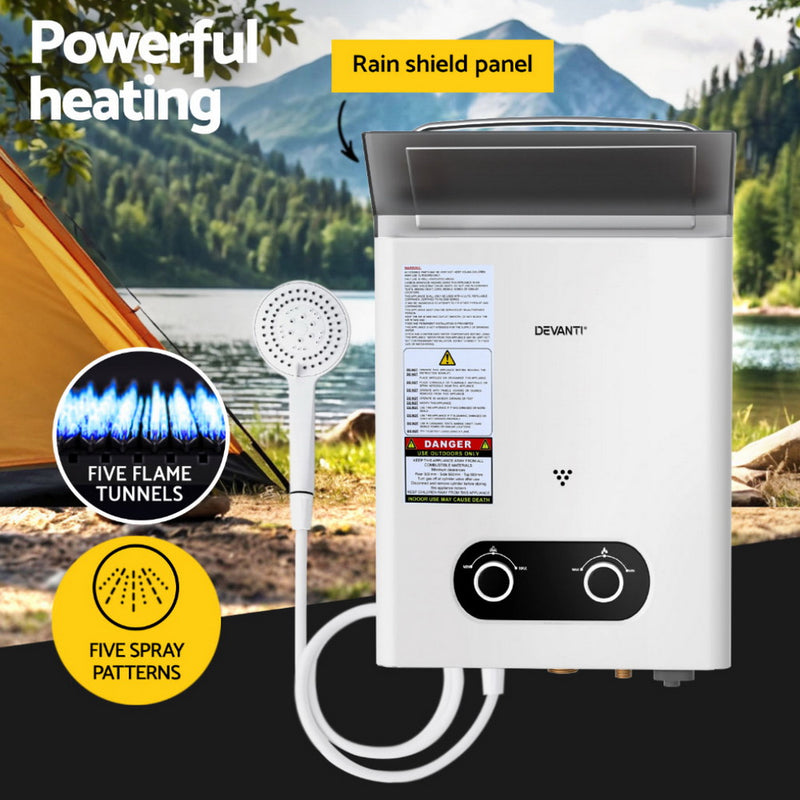 Load image into Gallery viewer, Devanti Portable Gas Water Heater 6LPM Outdoor Camping Shower White
