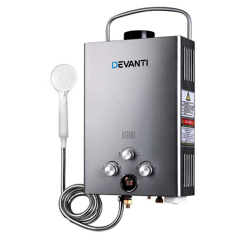 Load image into Gallery viewer, Devanti Portable Gas Water Heater 8L/Min With Pump LPG System Grey
