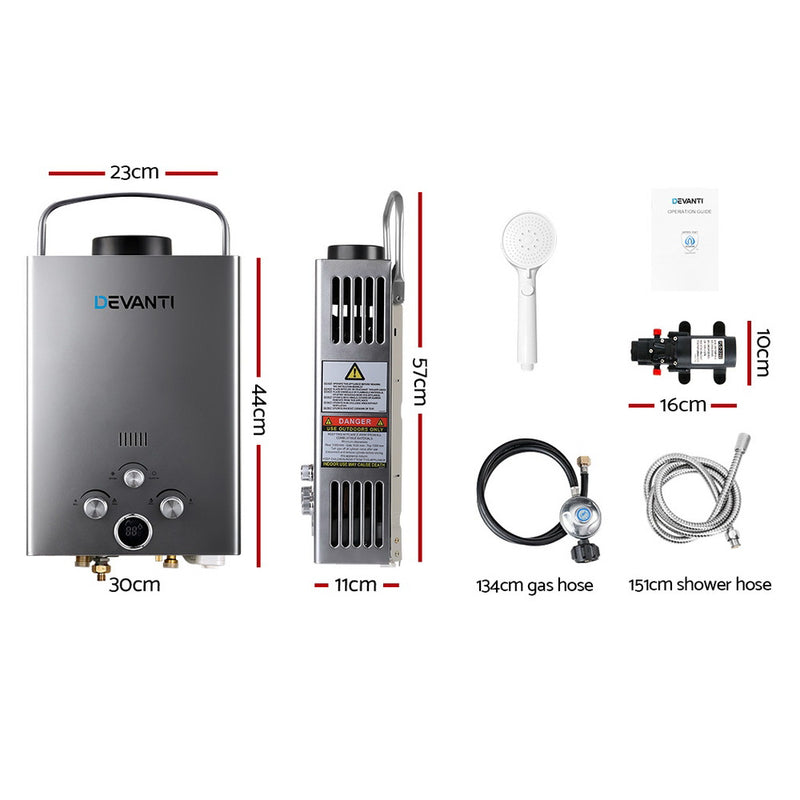 Load image into Gallery viewer, Devanti Portable Gas Water Heater 8L/Min With Pump LPG System Grey
