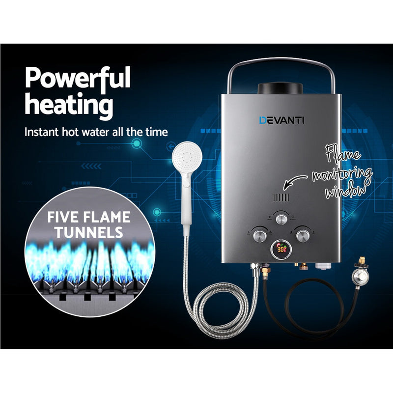 Load image into Gallery viewer, Devanti Portable Gas Water Heater 8L/Min With Pump LPG System Grey
