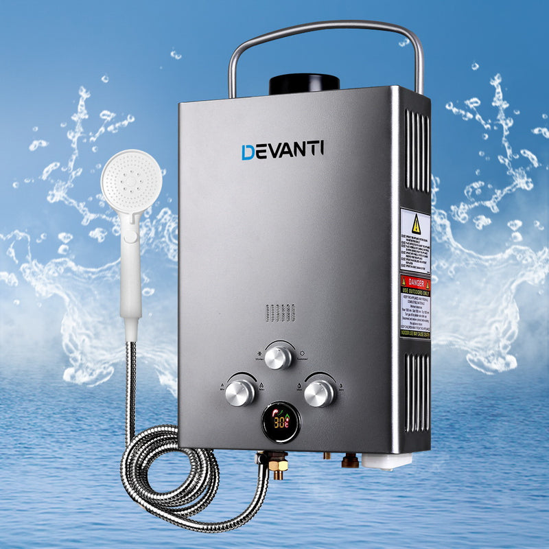 Load image into Gallery viewer, Devanti Portable Gas Water Heater 8L/Min With Pump LPG System Grey
