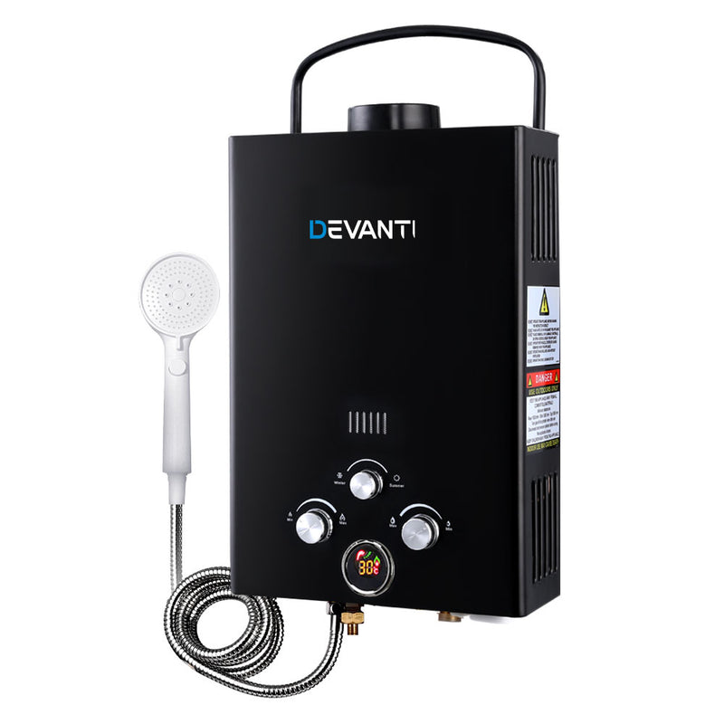 Load image into Gallery viewer, Devanti Portable Gas Water Heater 8L/Min With Pump LPG System Black
