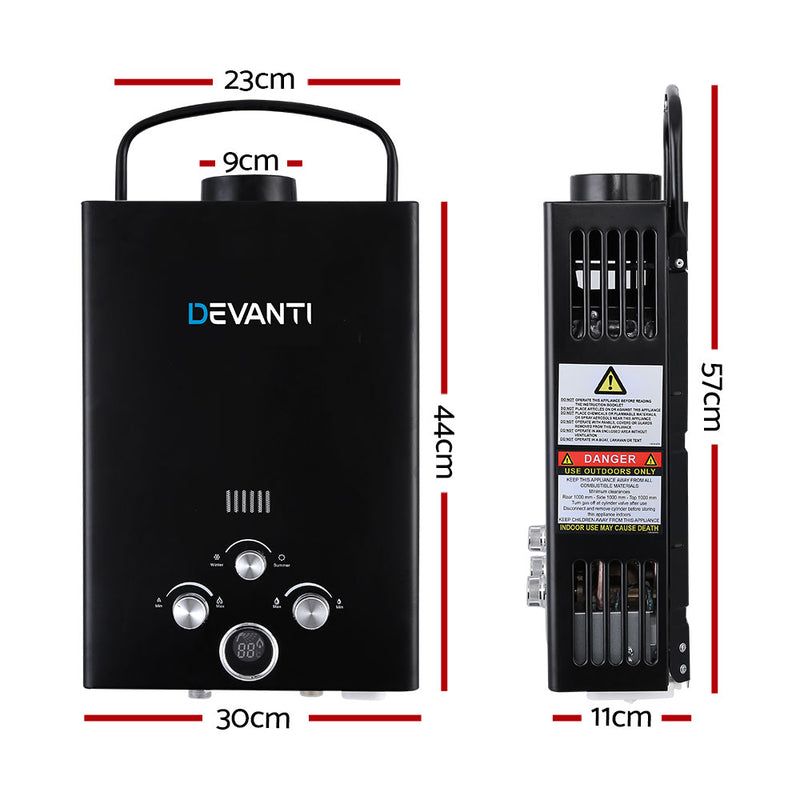 Load image into Gallery viewer, Devanti Portable Gas Water Heater 8L/Min With Pump LPG System Black
