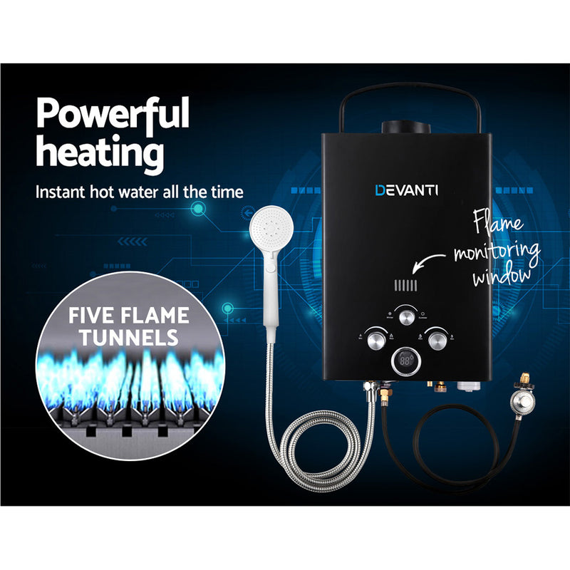 Load image into Gallery viewer, Devanti Portable Gas Water Heater 8L/Min With Pump LPG System Black
