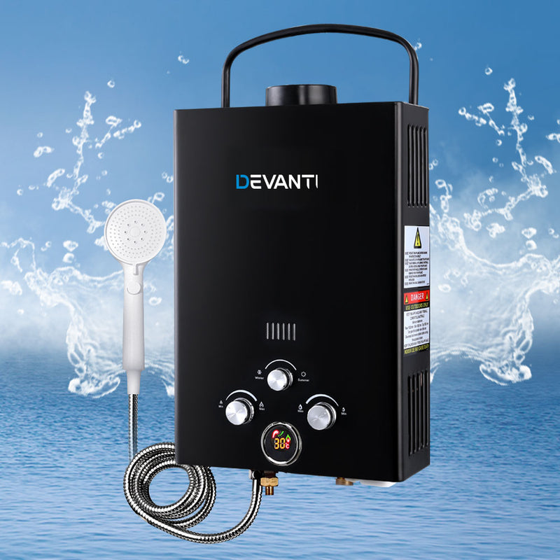 Load image into Gallery viewer, Devanti Portable Gas Water Heater 8L/Min With Pump LPG System Black
