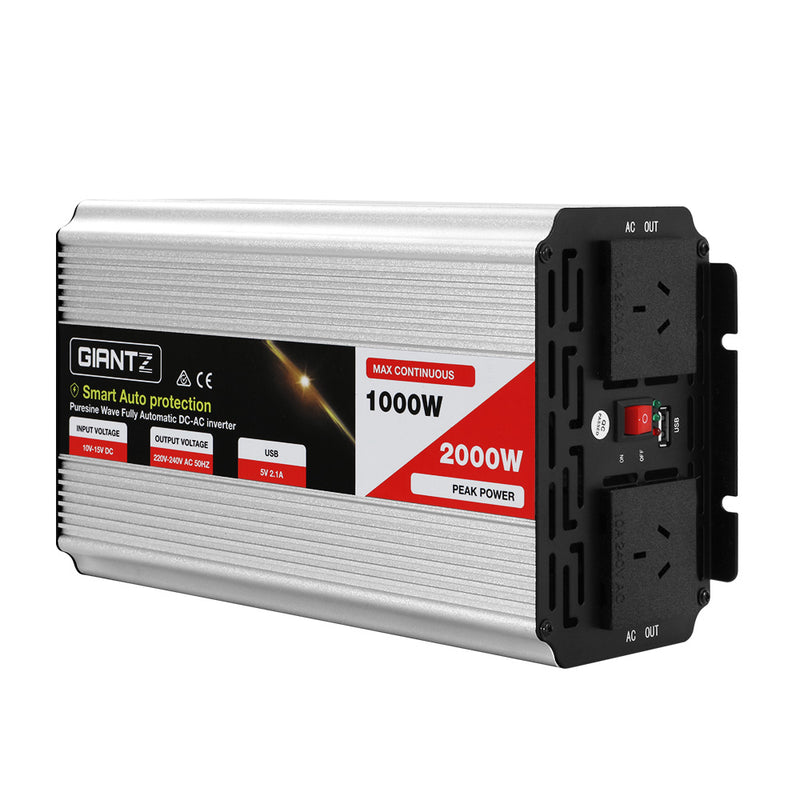 Load image into Gallery viewer, Giantz Power Inverter 1000W or 2000W Pure Sine Wave 12V-240V Camping Boat Caravan
