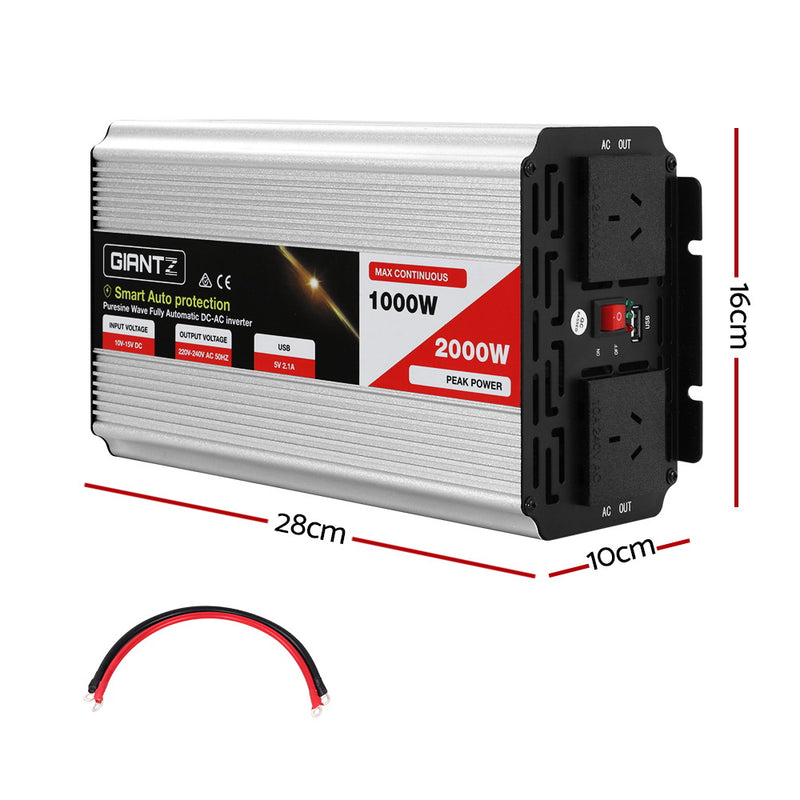 Load image into Gallery viewer, Giantz Power Inverter 1000W or 2000W Pure Sine Wave 12V-240V Camping Boat Caravan
