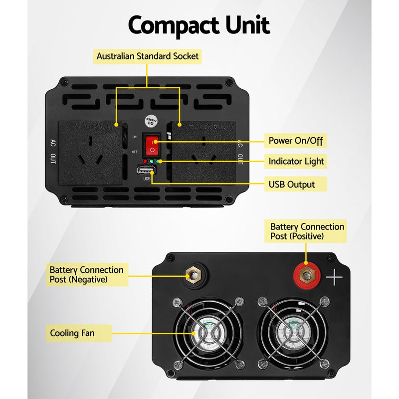 Load image into Gallery viewer, Giantz Power Inverter 1000W or 2000W Pure Sine Wave 12V-240V Camping Boat Caravan
