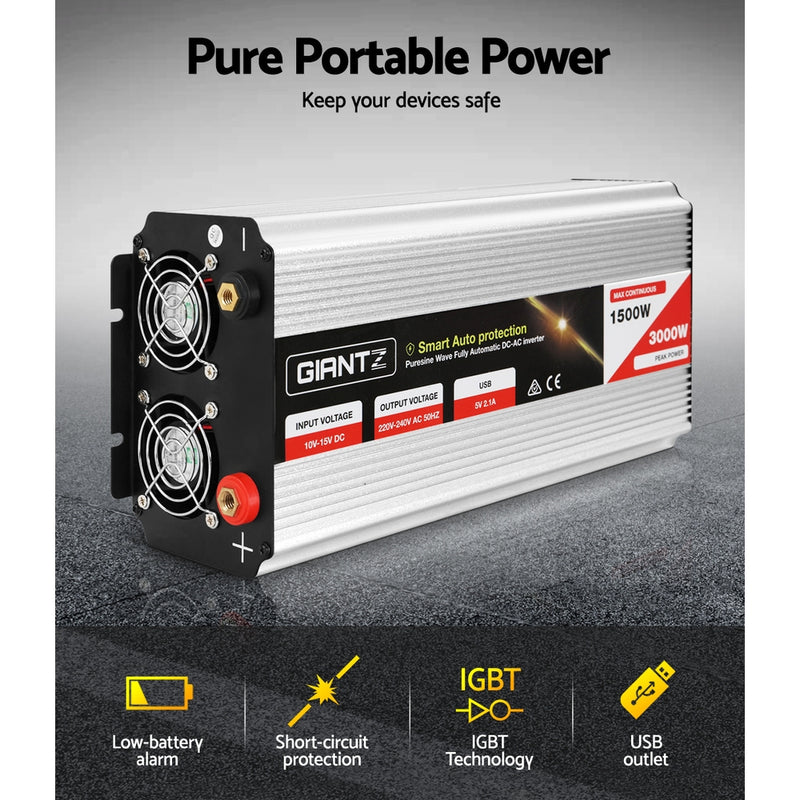 Load image into Gallery viewer, Giantz 1500W Puresine Wave DC-AC Power Inverter
