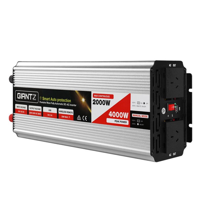 Load image into Gallery viewer, Giantz Power Inverter 2000W or 4000W Pure Sine Wave 12V-240V Camping Boat Caravan
