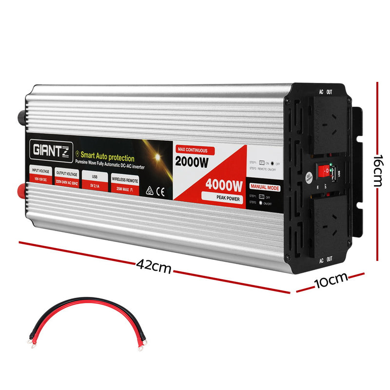 Load image into Gallery viewer, Giantz Power Inverter 2000W or 4000W Pure Sine Wave 12V-240V Camping Boat Caravan
