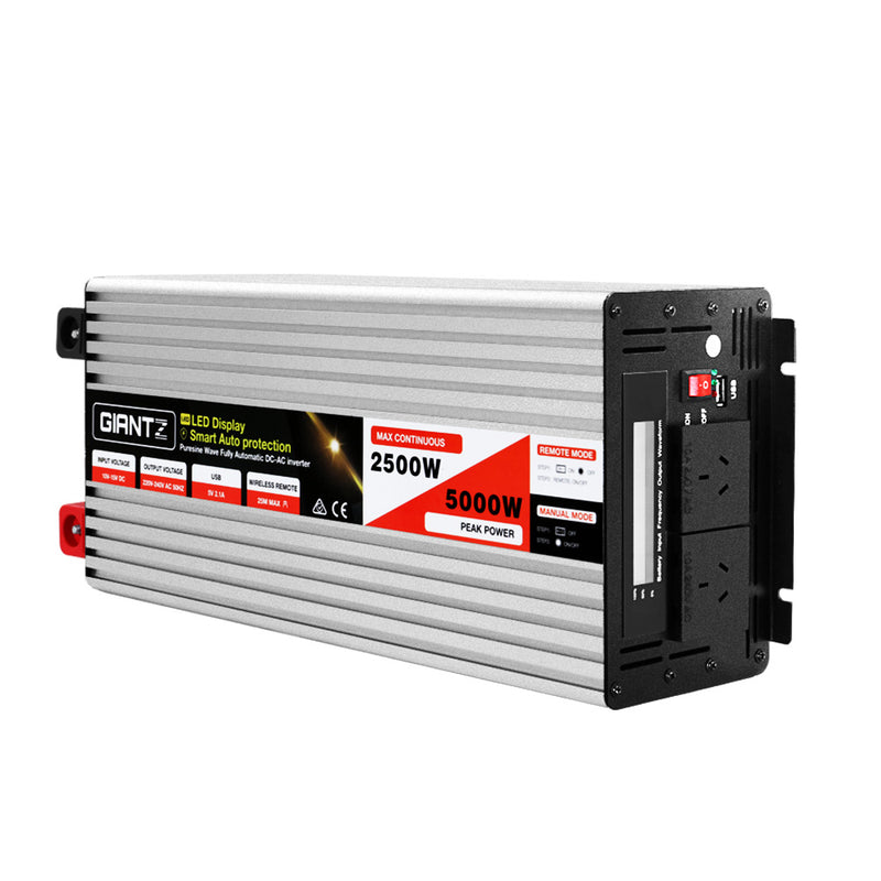 Load image into Gallery viewer, Giantz Power Inverter 12V to 240V 2500W/5000W Pure Sine Wave Camping Car Boat
