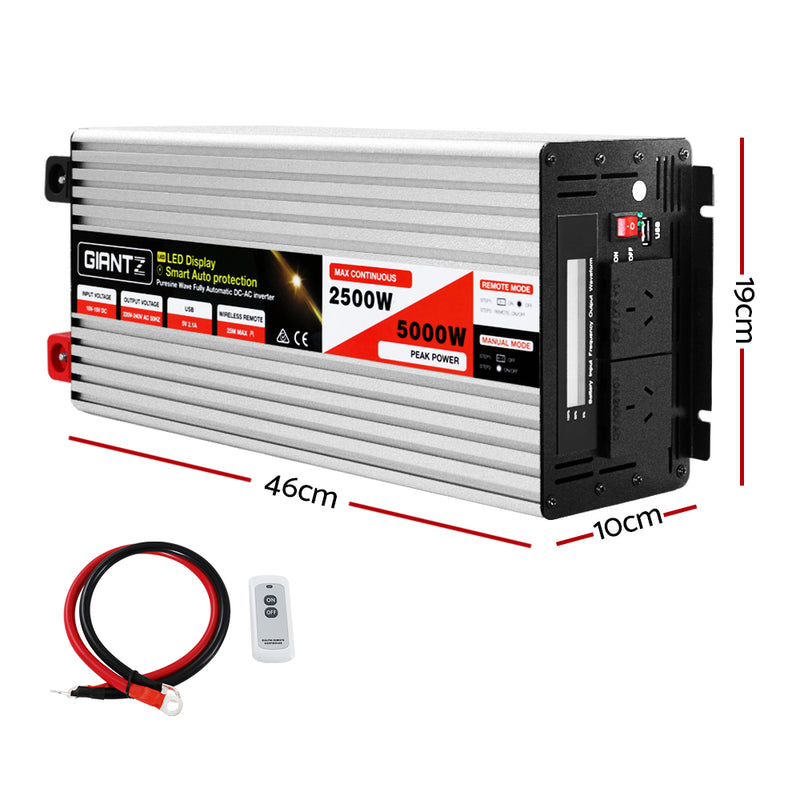 Load image into Gallery viewer, Giantz Power Inverter 12V to 240V 2500W/5000W Pure Sine Wave Camping Car Boat
