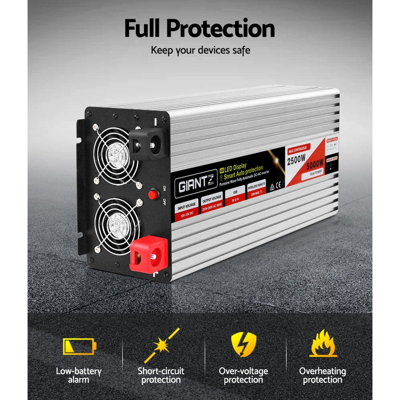 Load image into Gallery viewer, Giantz Power Inverter 12V to 240V 2500W/5000W Pure Sine Wave Camping Car Boat
