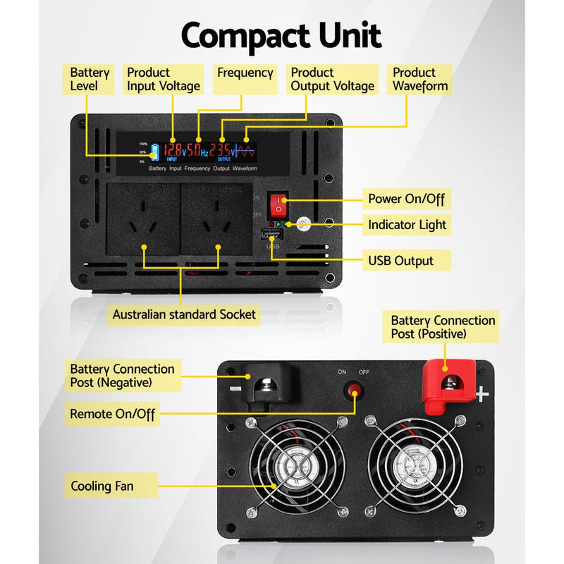 Load image into Gallery viewer, Giantz Power Inverter 12V to 240V 2500W/5000W Pure Sine Wave Camping Car Boat
