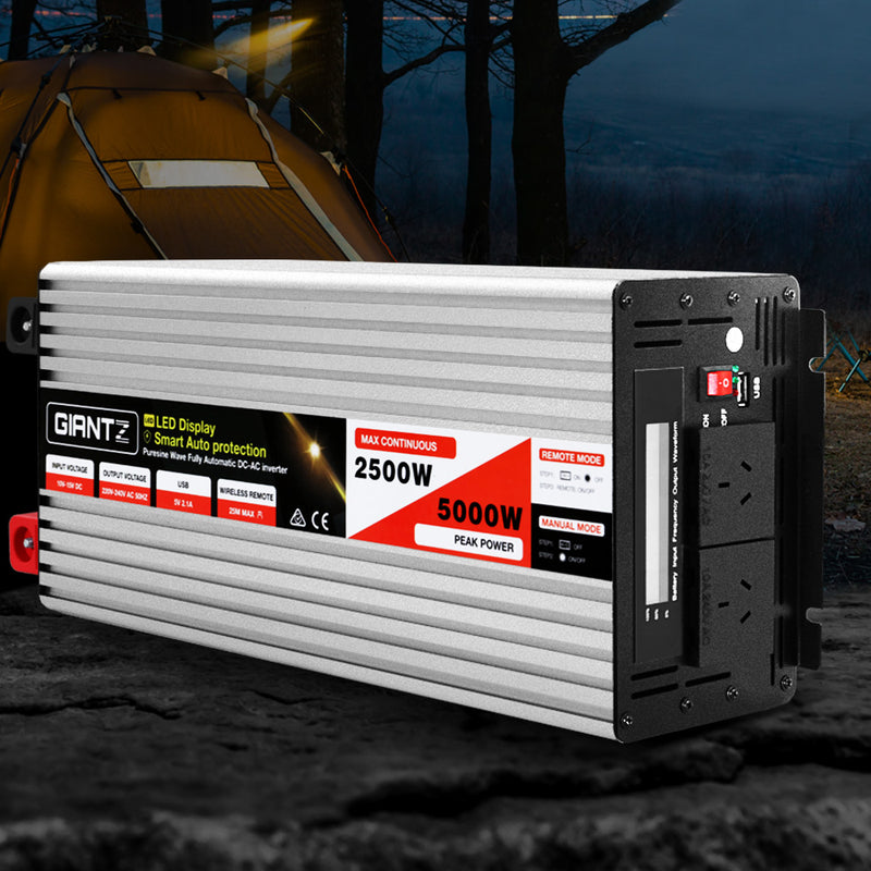 Load image into Gallery viewer, Giantz Power Inverter 12V to 240V 2500W/5000W Pure Sine Wave Camping Car Boat
