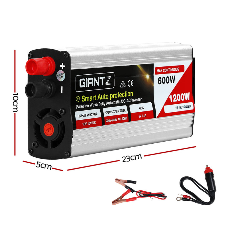 Load image into Gallery viewer, Giantz Power Inverter 600W/1200W 12V to 240V Pure Sine Wave Camping Car Boat
