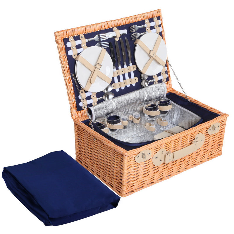 Load image into Gallery viewer, Alfresco 4 Person Picnic Basket Set Insulated Blanket
