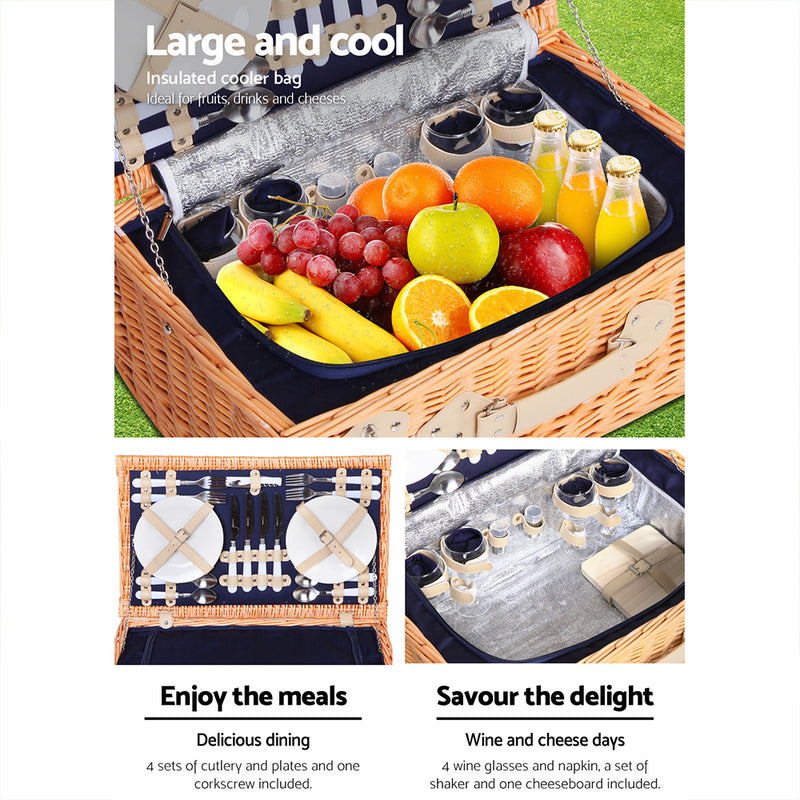 Load image into Gallery viewer, Alfresco 4 Person Picnic Basket Set Insulated Blanket
