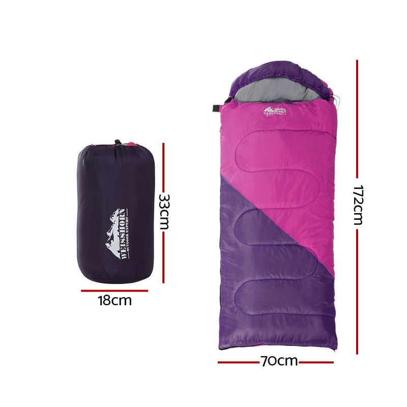 Load image into Gallery viewer, Weisshorn Sleeping Bag Kids Single 172cm Thermal Camping Hiking Pink
