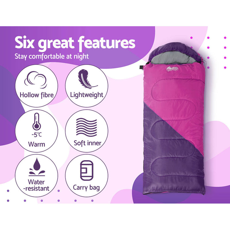 Load image into Gallery viewer, Weisshorn Sleeping Bag Kids Single 172cm Thermal Camping Hiking Pink
