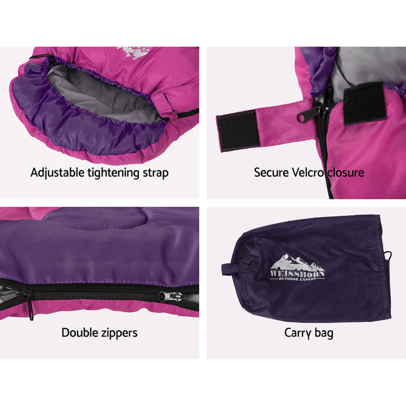 Load image into Gallery viewer, Weisshorn Sleeping Bag Kids Single 172cm Thermal Camping Hiking Pink
