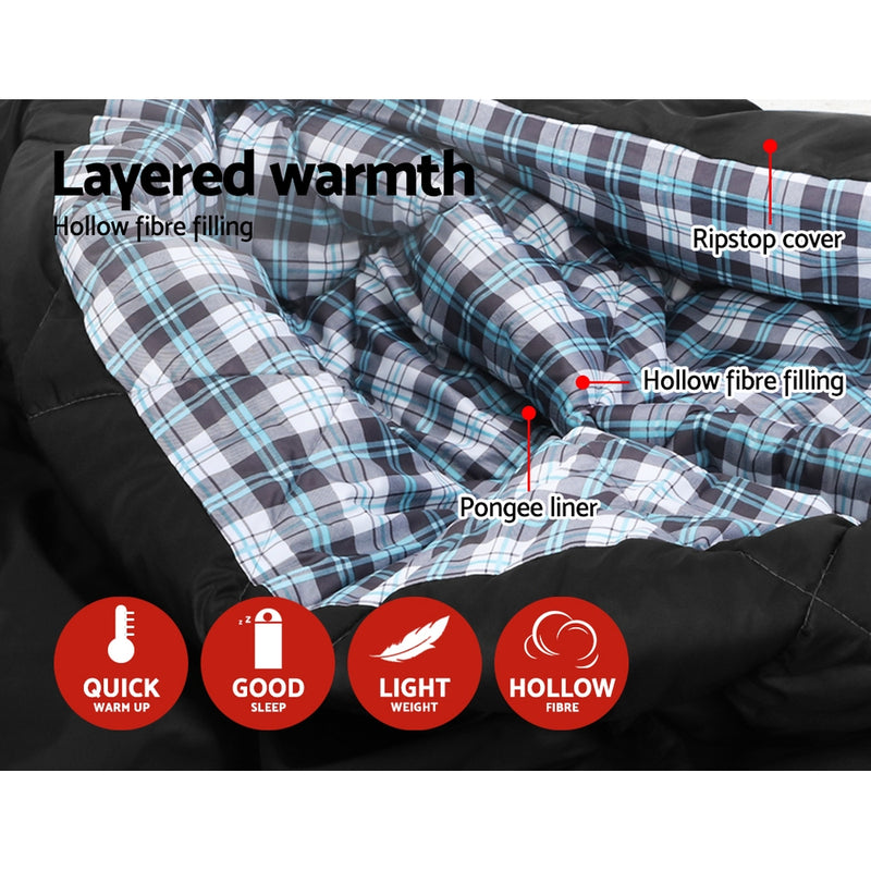 Load image into Gallery viewer, Weisshorn Sleeping Bag Double Pillow Thermal Camping Hiking Tent Grey -10&deg;C
