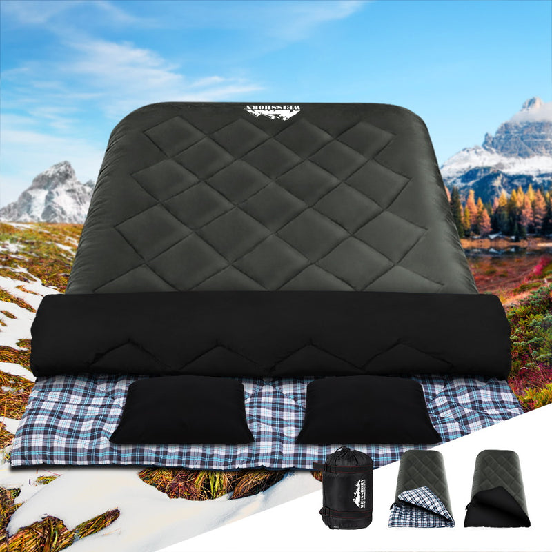 Load image into Gallery viewer, Weisshorn Sleeping Bag Double Pillow Thermal Camping Hiking Tent Grey -10&deg;C
