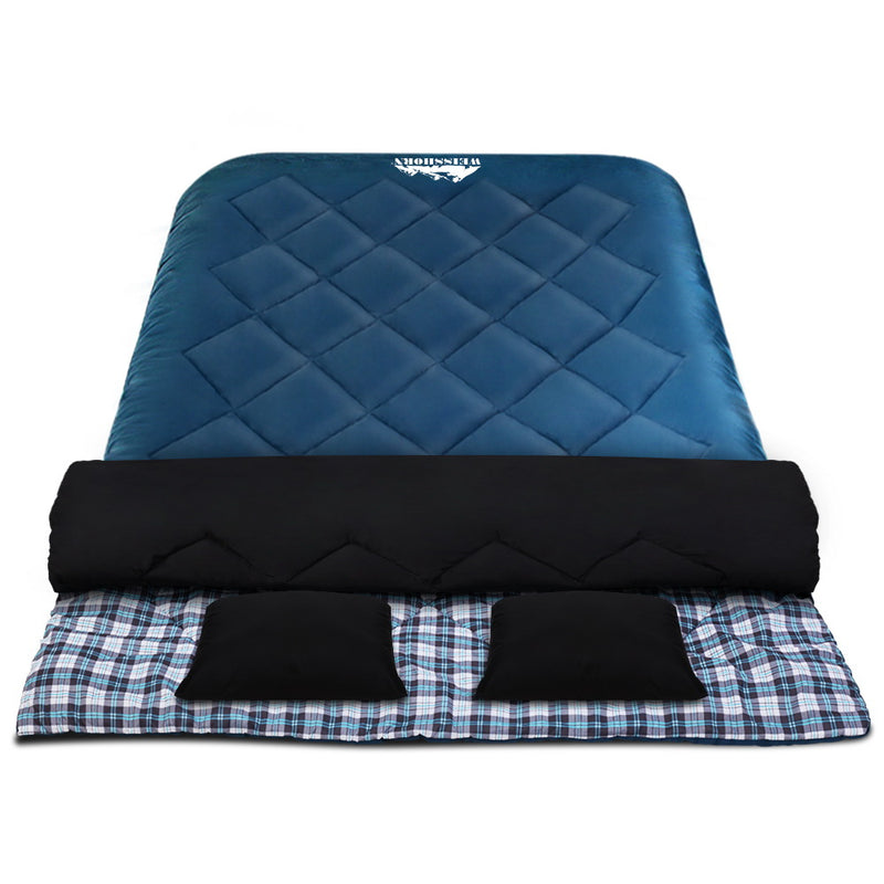 Load image into Gallery viewer, Weisshorn Sleeping Bag Double Pillow Thermal Camping Hiking Tent Blue -10&deg;C
