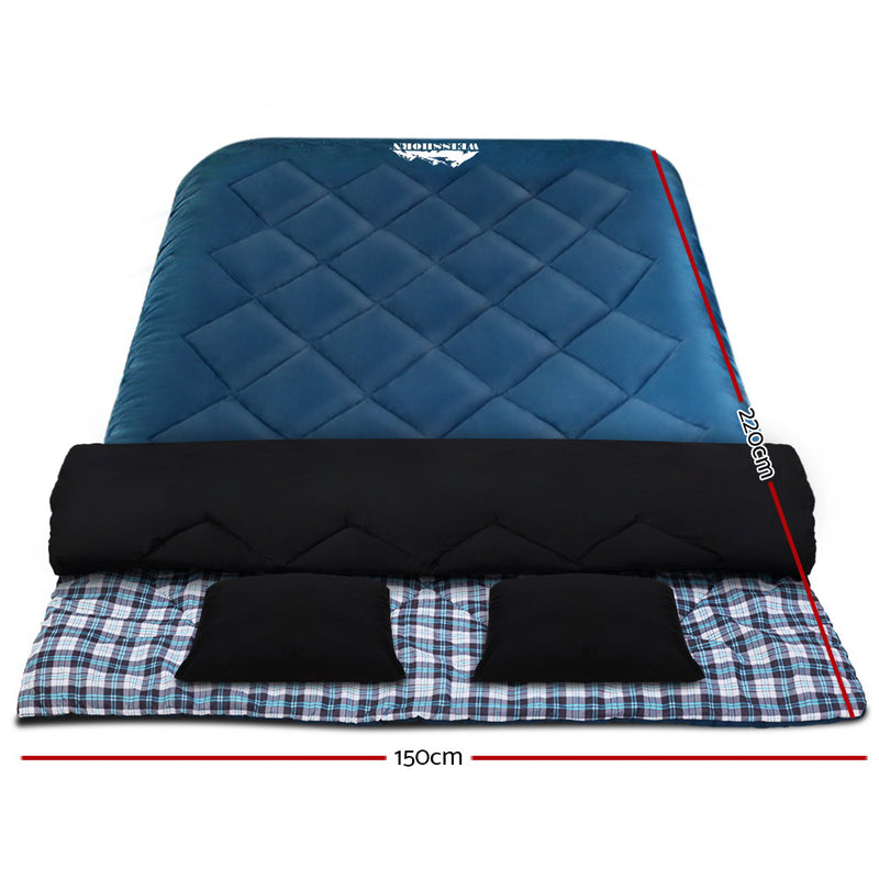 Load image into Gallery viewer, Weisshorn Sleeping Bag Double Pillow Thermal Camping Hiking Tent Blue -10&deg;C
