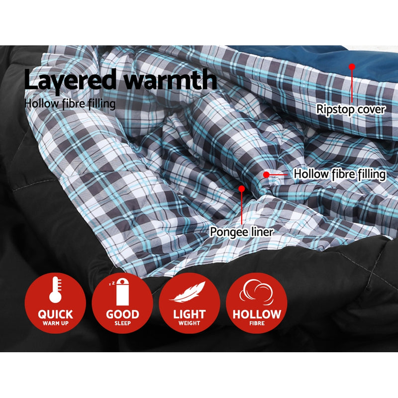 Load image into Gallery viewer, Weisshorn Sleeping Bag Double Pillow Thermal Camping Hiking Tent Blue -10&deg;C
