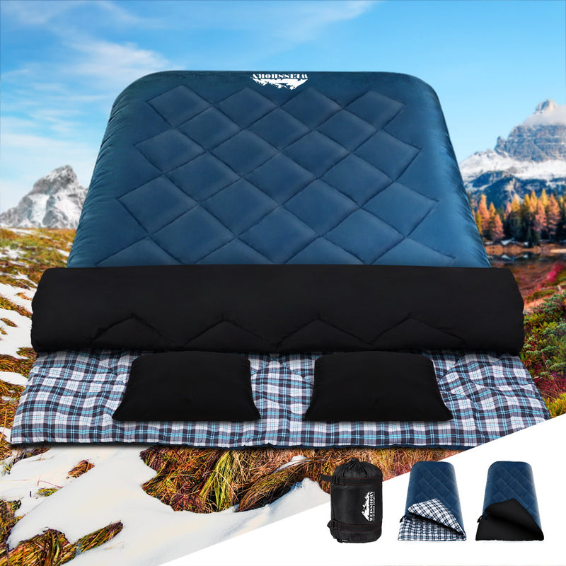 Load image into Gallery viewer, Weisshorn Sleeping Bag Double Pillow Thermal Camping Hiking Tent Blue -10&deg;C
