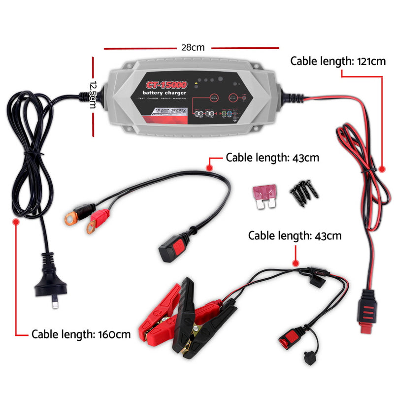 Load image into Gallery viewer, 12V Automotive Car Battery Charger 24V 15Amp Smart Vehicle Truck Chargers AGM
